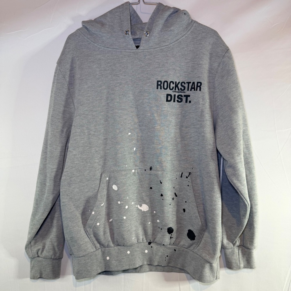 Rockstar Original Dist Mens Small Heather Grey Paint Splatter Logo‎ Hoodie S